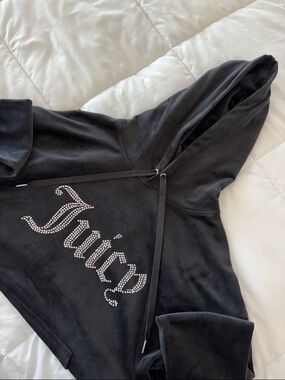 Juicy Couture Black Velour Rhinestone Logo Hoodie